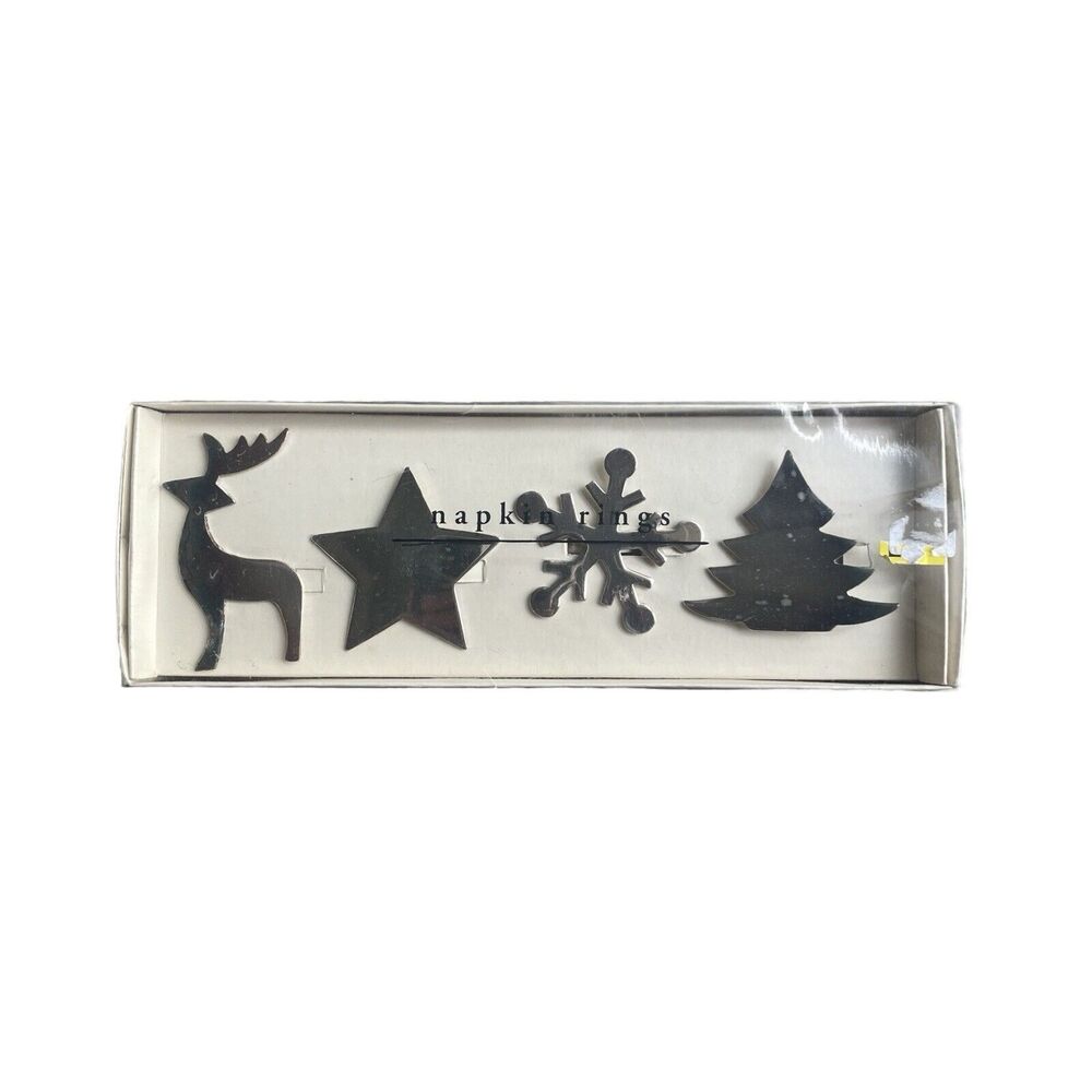 Pier 1 Imports Napkin Rings Set of 4 Silver Plated Christmas Holiday